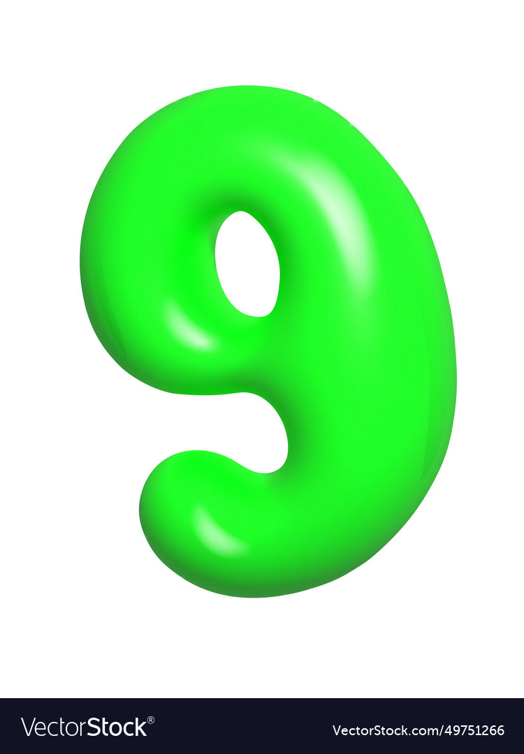 Number 9 green nine arabic numerals cartoon 3d Vector Image