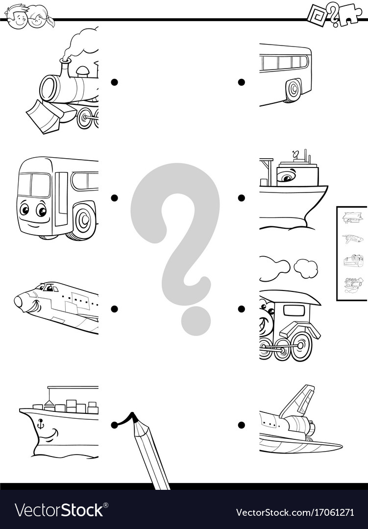 Match vehicles halves coloring page Royalty Free Vector