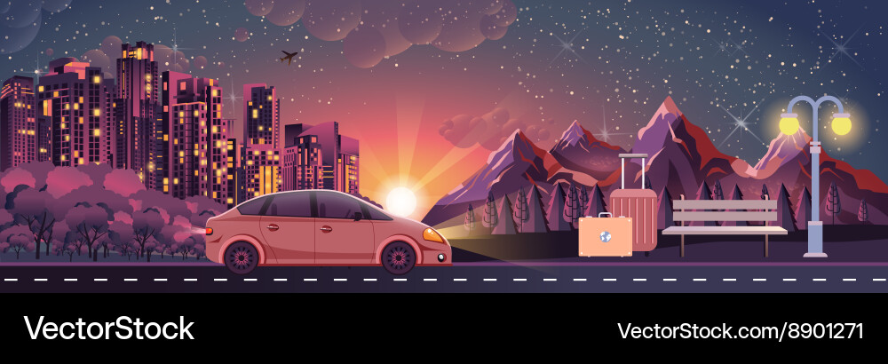 Night landscape mountains sunset Royalty Free Vector Image