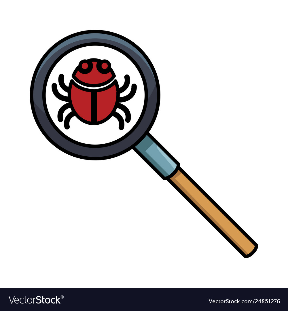 Bug on magnifying glass Royalty Free Vector Image