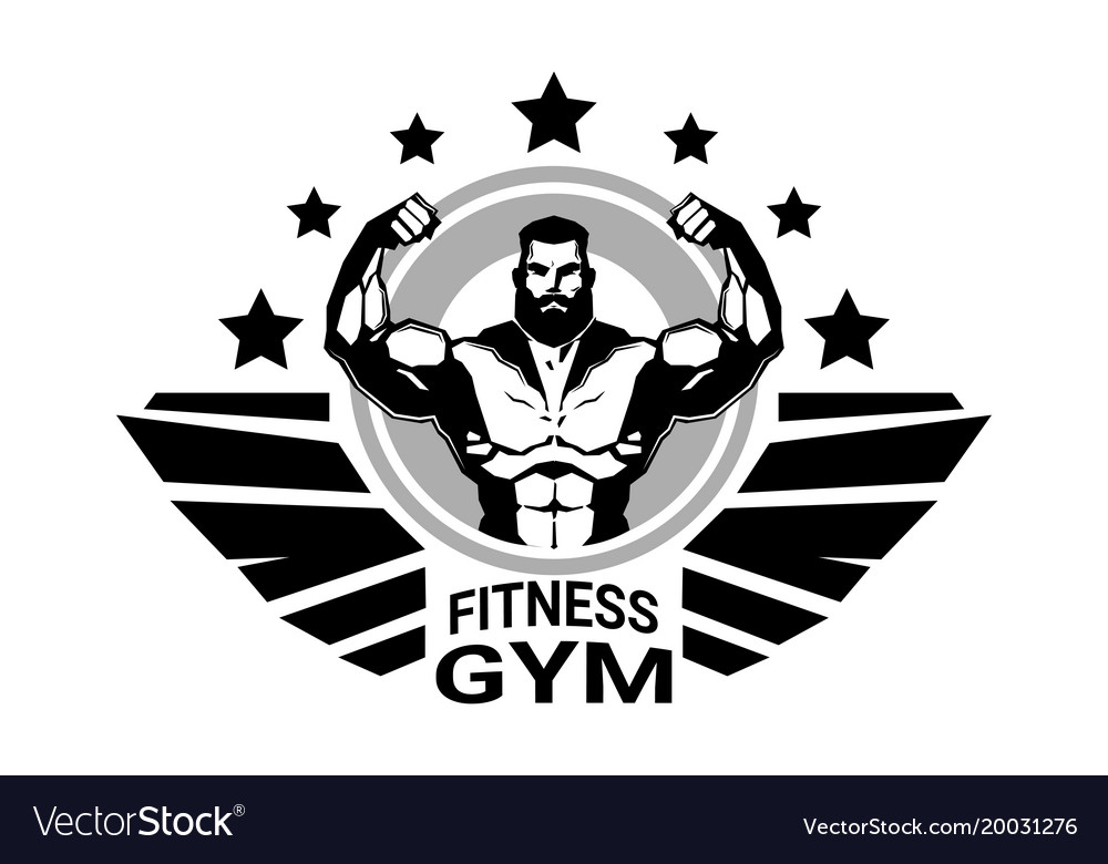 Fitness club or gym logo with strong athletic man Vector Image