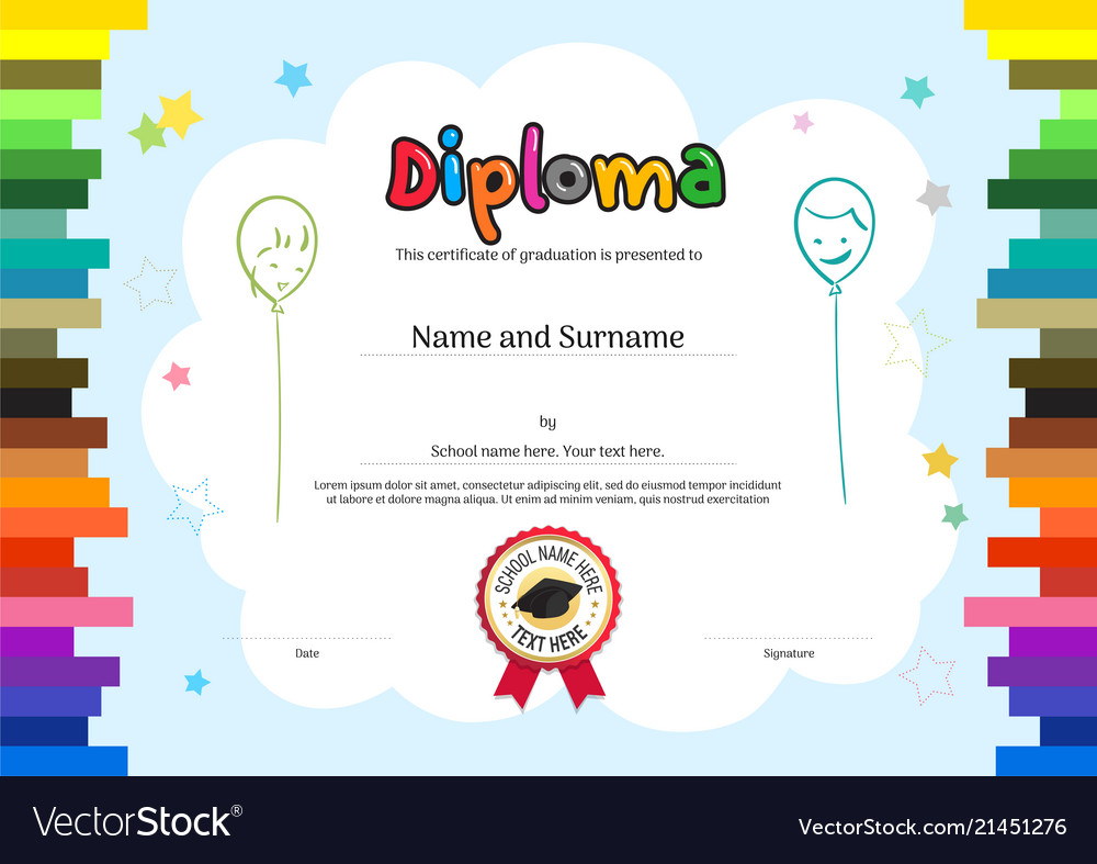 Kids diploma or certificate template Royalty Free Vector