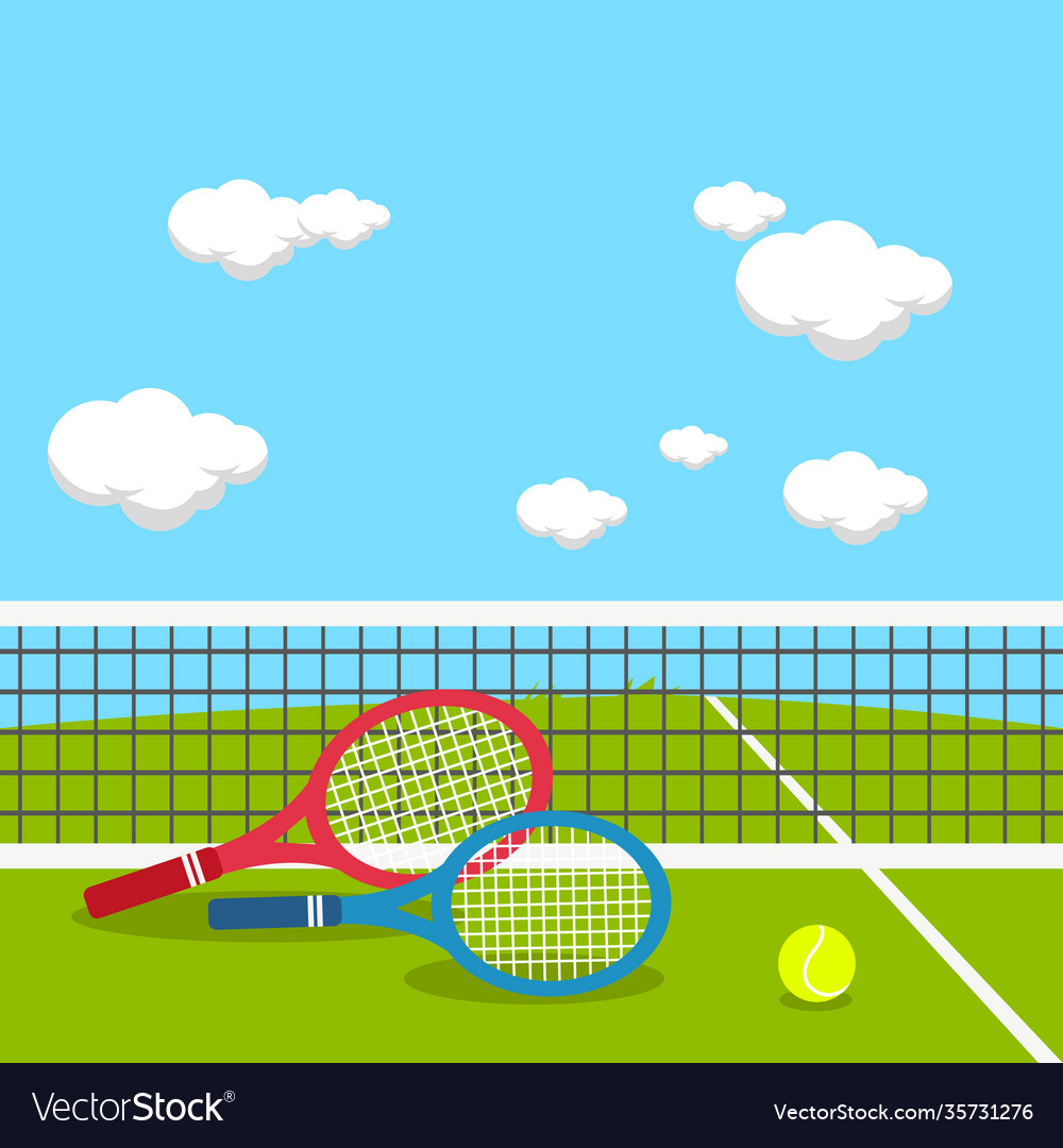 Rackets and tennis ball at court Royalty Free Vector Image