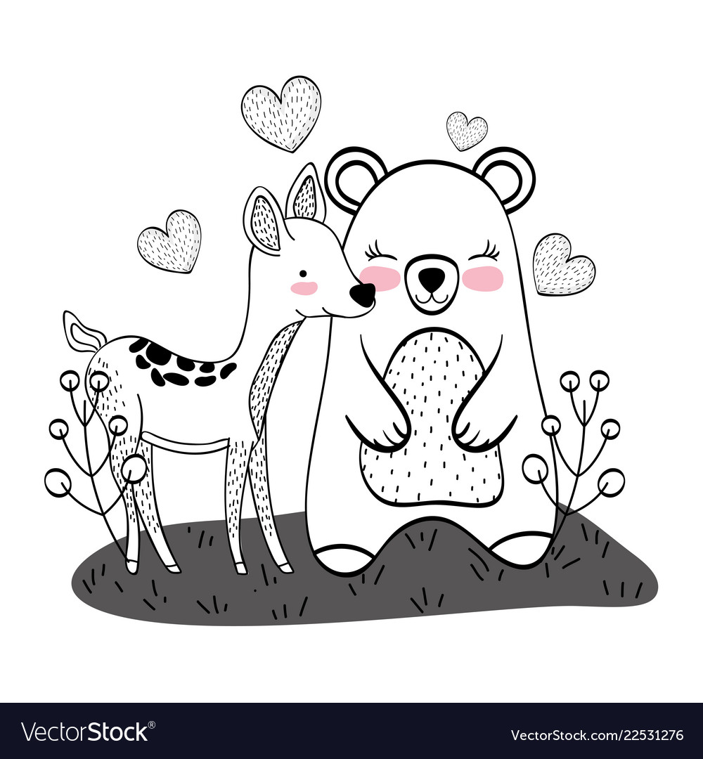 Wild bear and deer cartoons Royalty Free Vector Image Wild bear and deer cartoons Royalty Free Vector Image