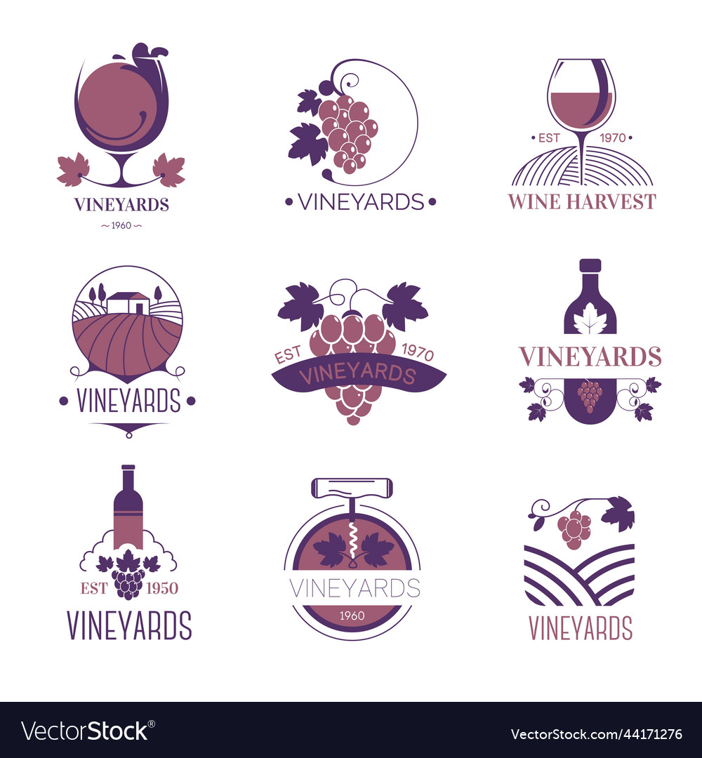 Wine making and vineyard viticulture logotypes Vector Image