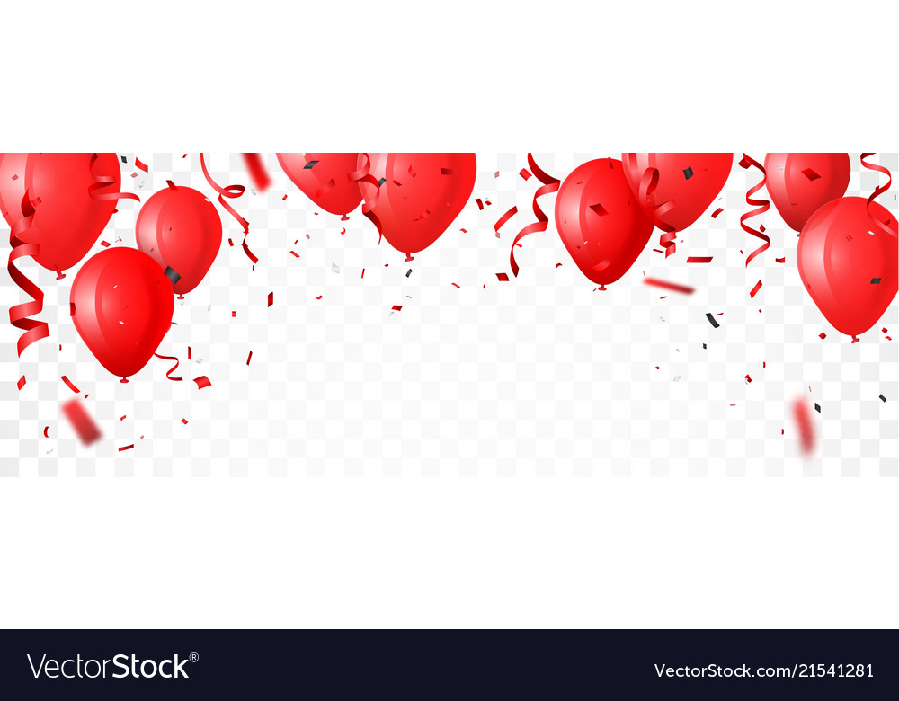 Celebration Banner With Red Balloon And Confetti Vector Image