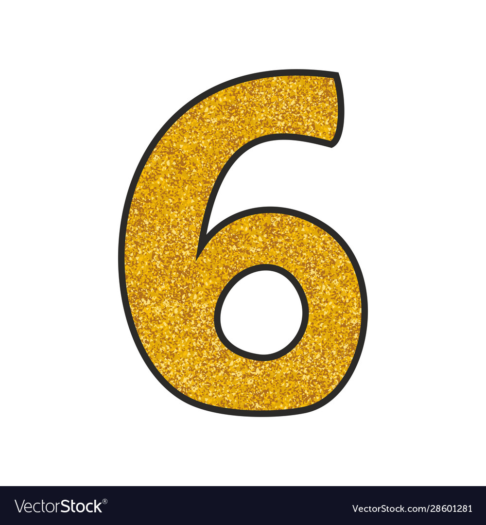 Hand drawn golden number 6 isolated on white Vector Image