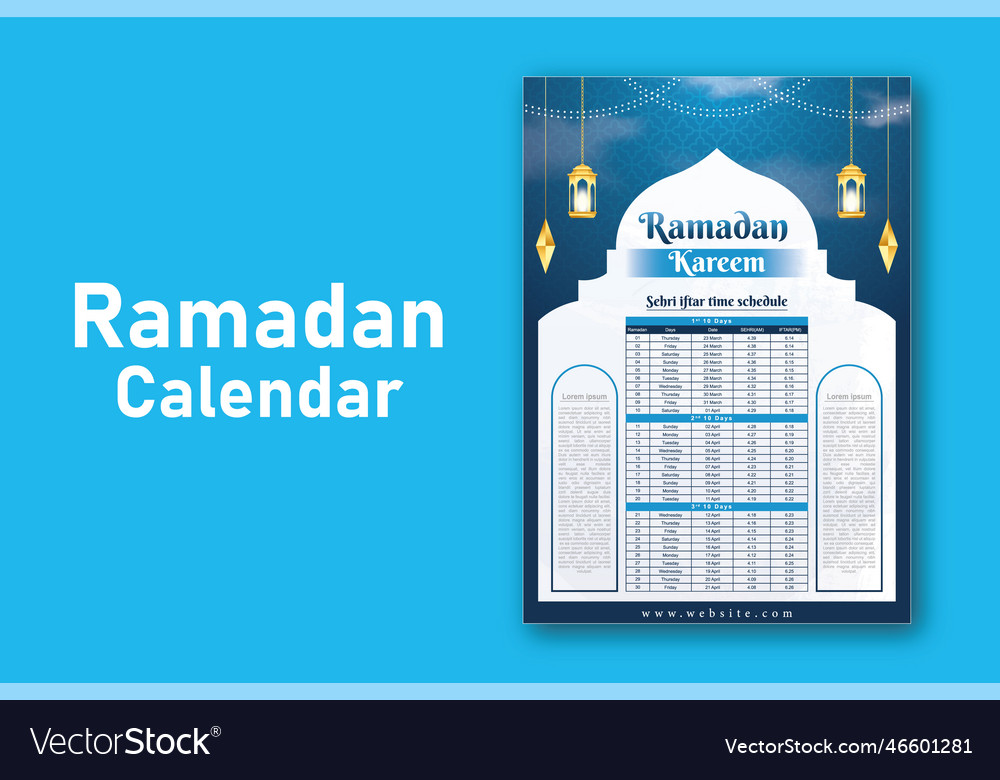 Ramadan calendar and sehri iftar time schedule Vector Image