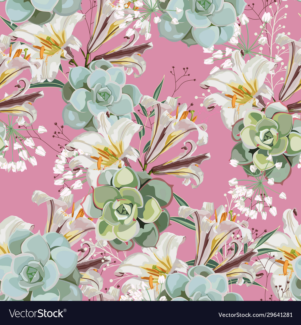 White royal lilies flowers pattern vector image White royal lilies flowers pattern