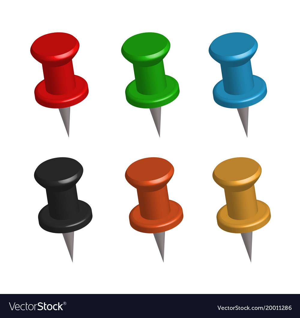3d push pins on white background set 3d push vector image