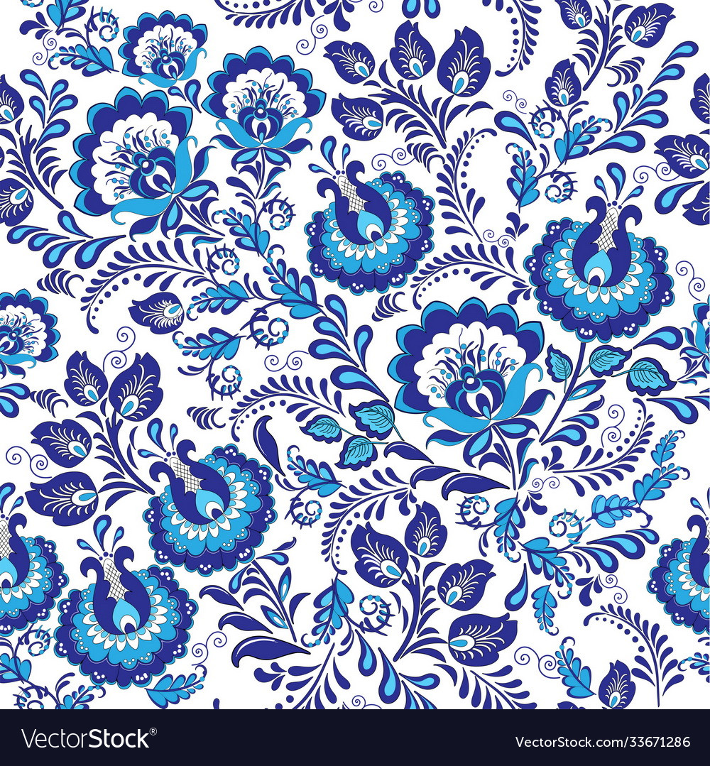 Blue-white floral pattern Royalty Free Vector Image