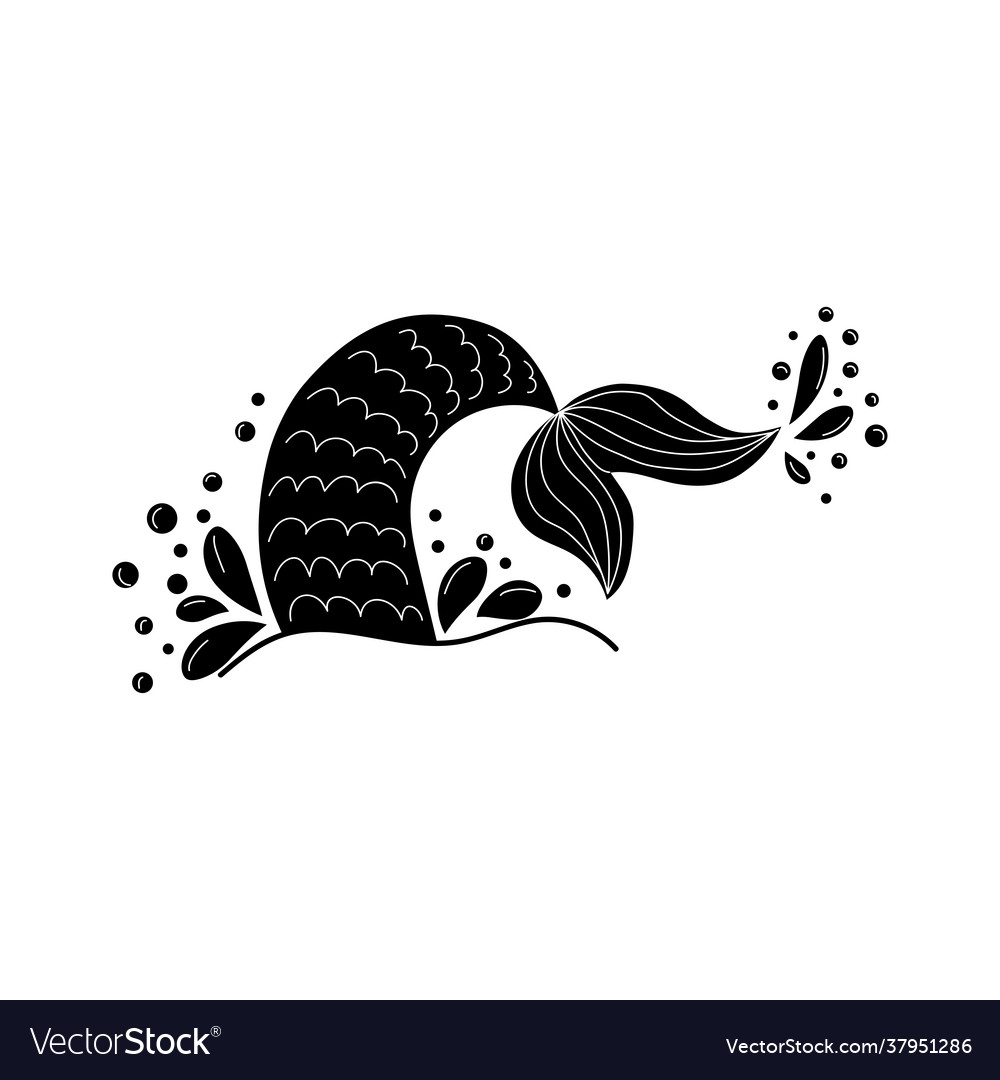 Hand drawn silhouette mermaids tail isolated Vector Image