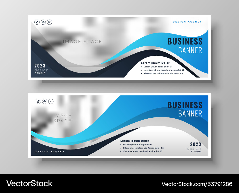 Modern wavy business blue wide banners set two Vector Image
