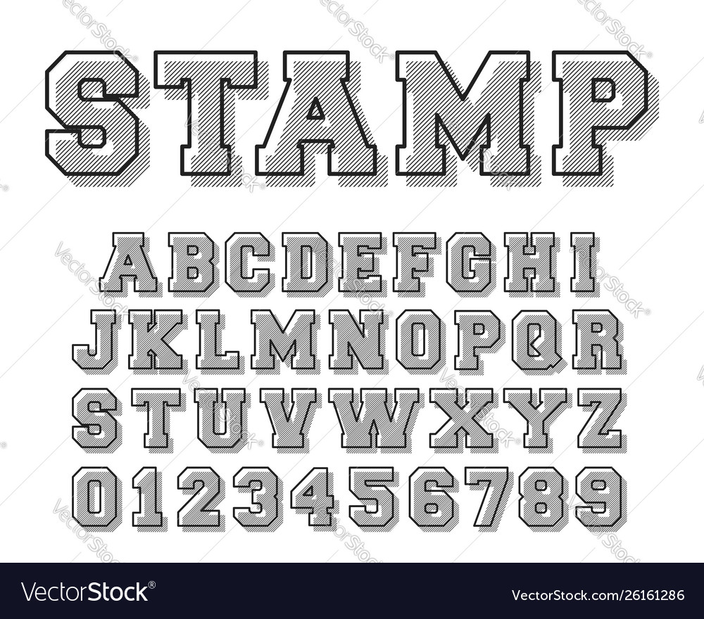 Stamp Alphabet Font Template Letters And Numbers Vector Image