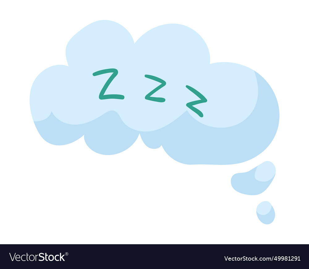 Blue cartoon cloud with green zzz text Royalty Free Vector