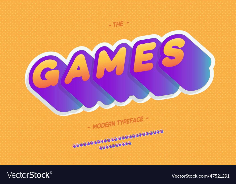 Games font 3d bold style Royalty Free Vector Image