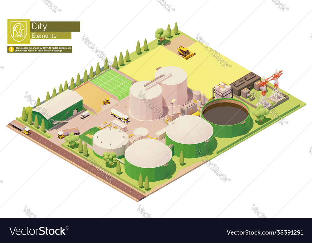 Isometric biogas power plant Royalty Free Vector Image