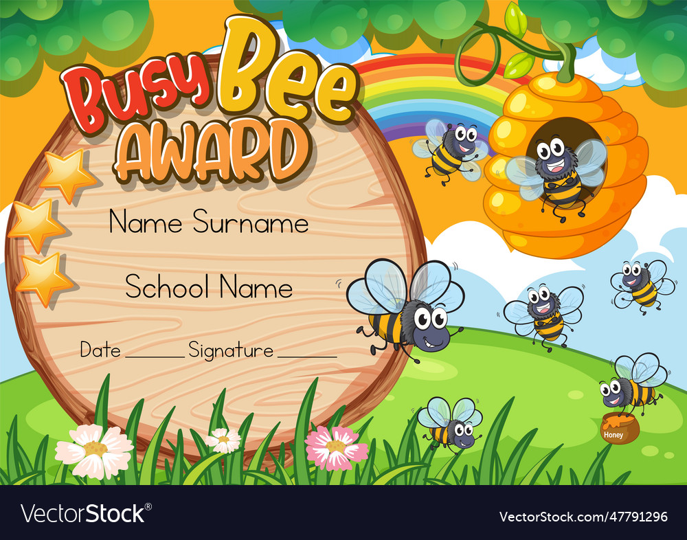 Busy bee certificate template Royalty Free Vector Image