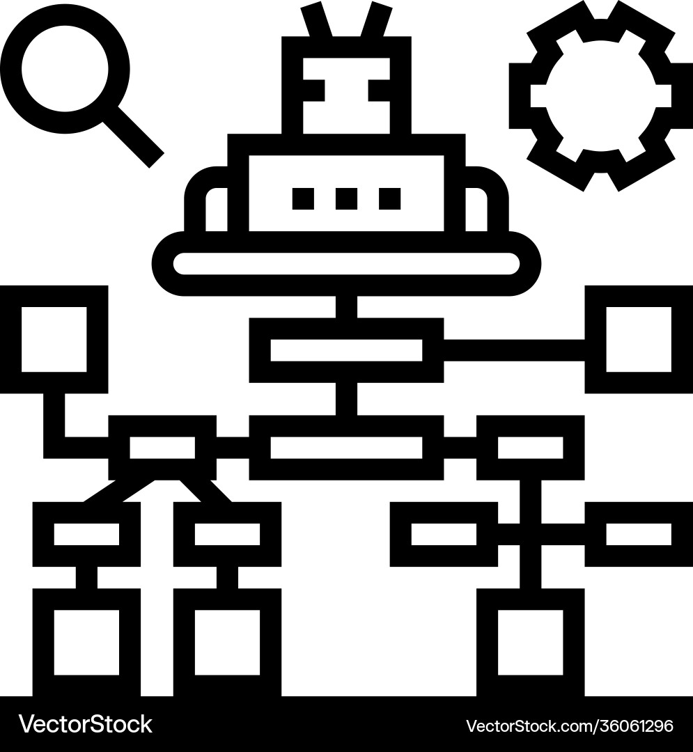 Debug researching and fixing line icon Royalty Free Vector