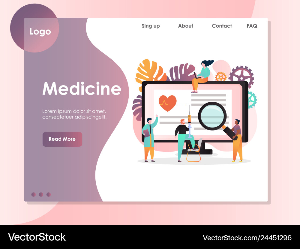 Medicine website landing page design Royalty Free Vector