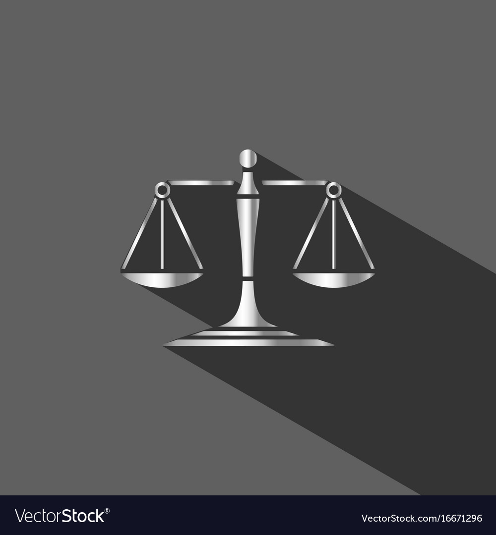 Silver scales of justice icon with shadow on dark Vector Image