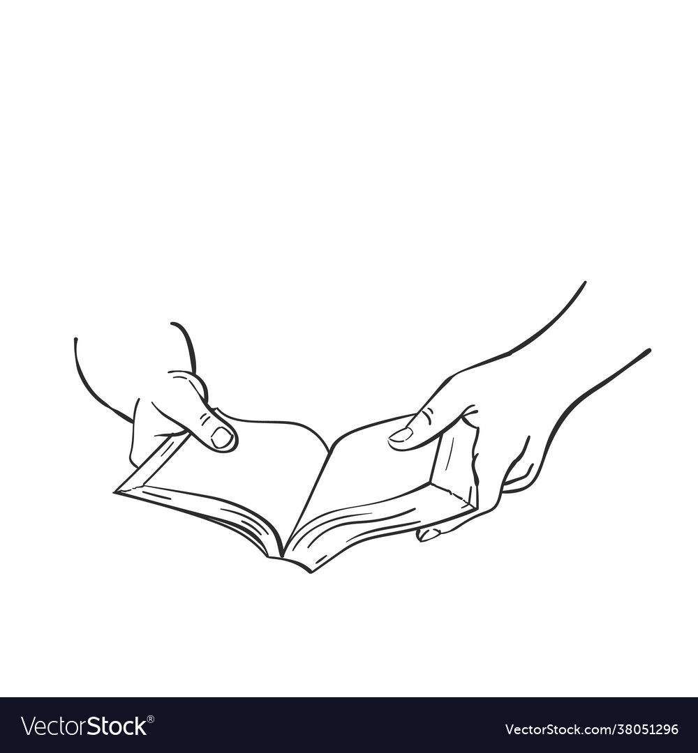 Sketch of hands holding book, Hand drawn vector illustration isolated.