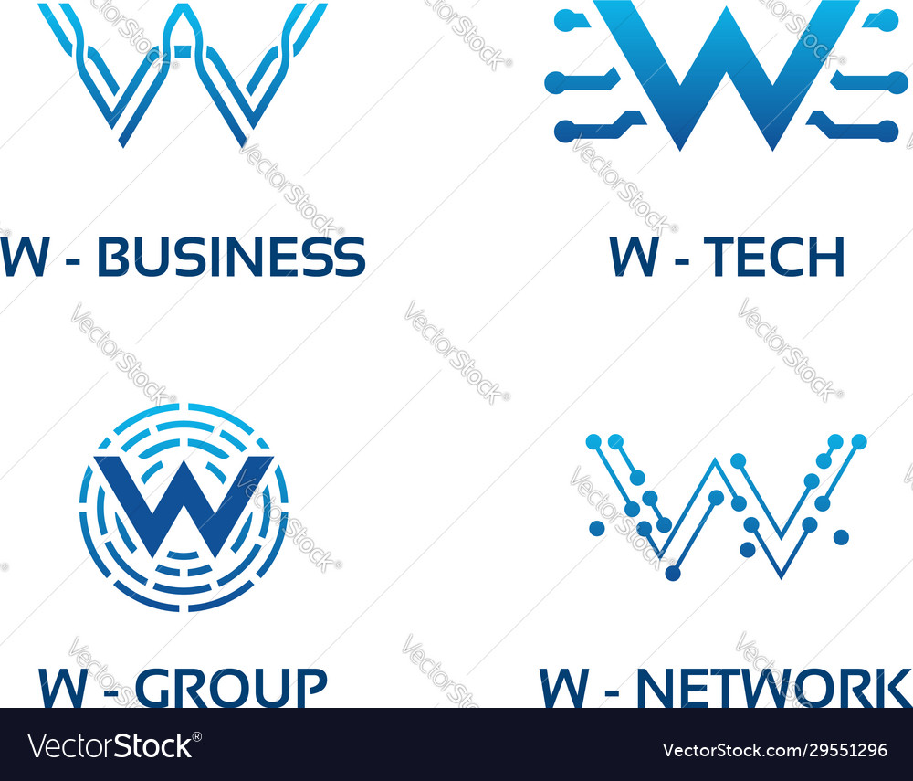 W initial tech logo set cool initial wire logo Vector Image
