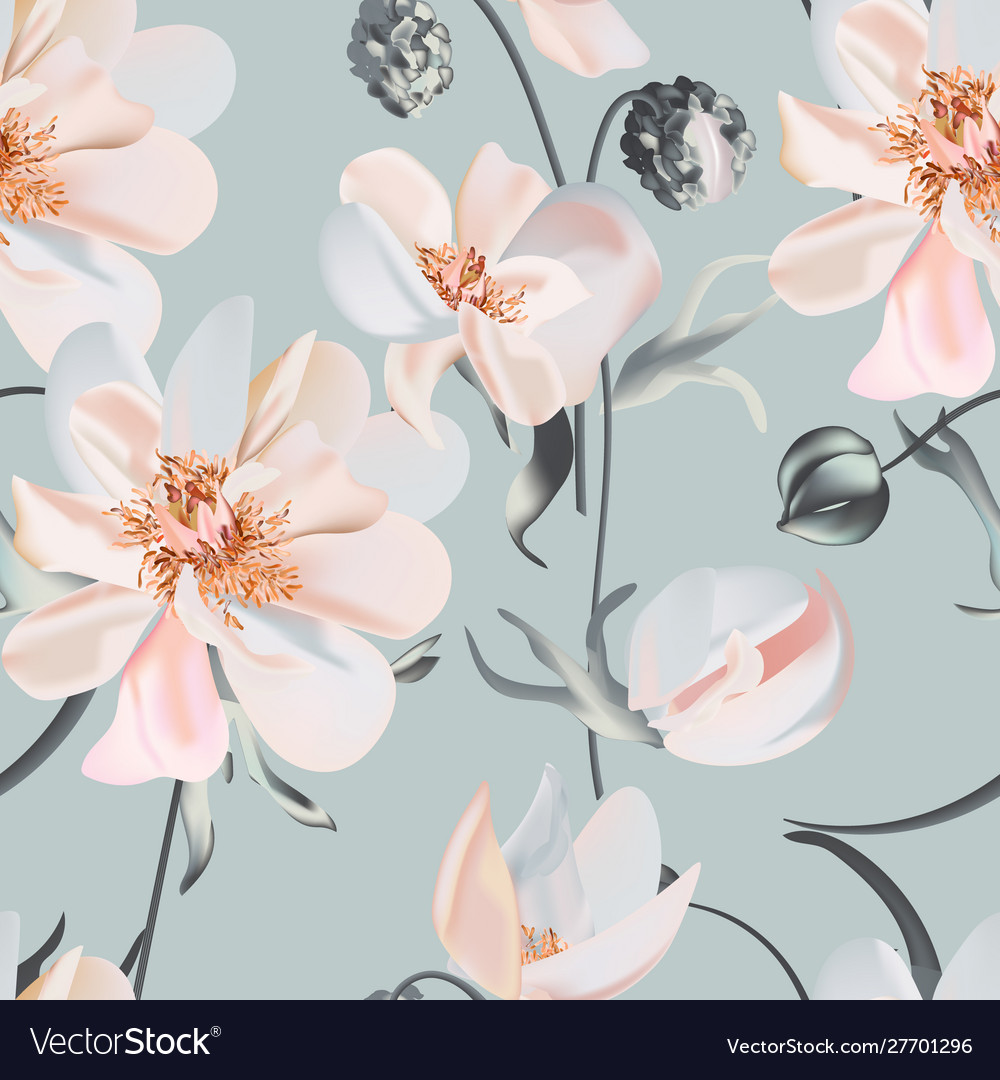 Wedding peony floral pastel realistic pattern vector image Wedding peony floral pastel realistic pattern