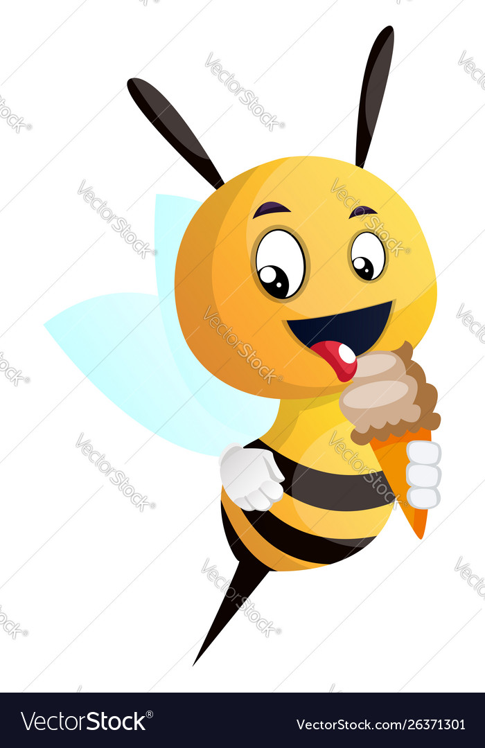 Bee licking ice cream on white background Vector Image