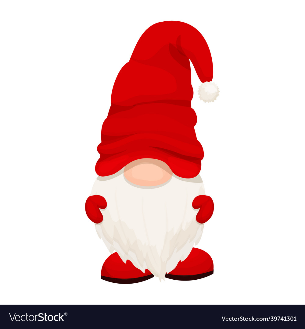 Cute christmas gnome elf in red hat cartoon Vector Image