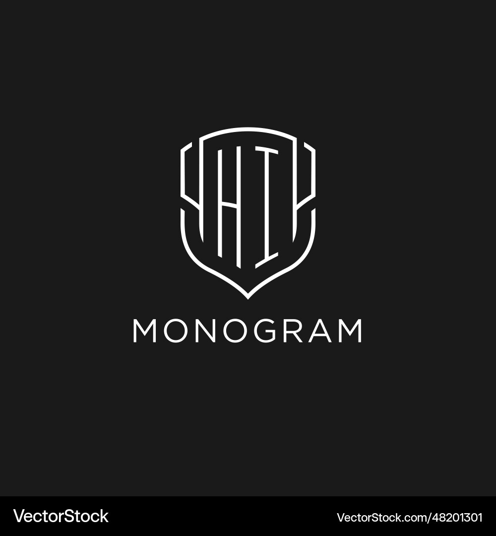 Initial hi logo monoline shield icon shape with Vector Image
