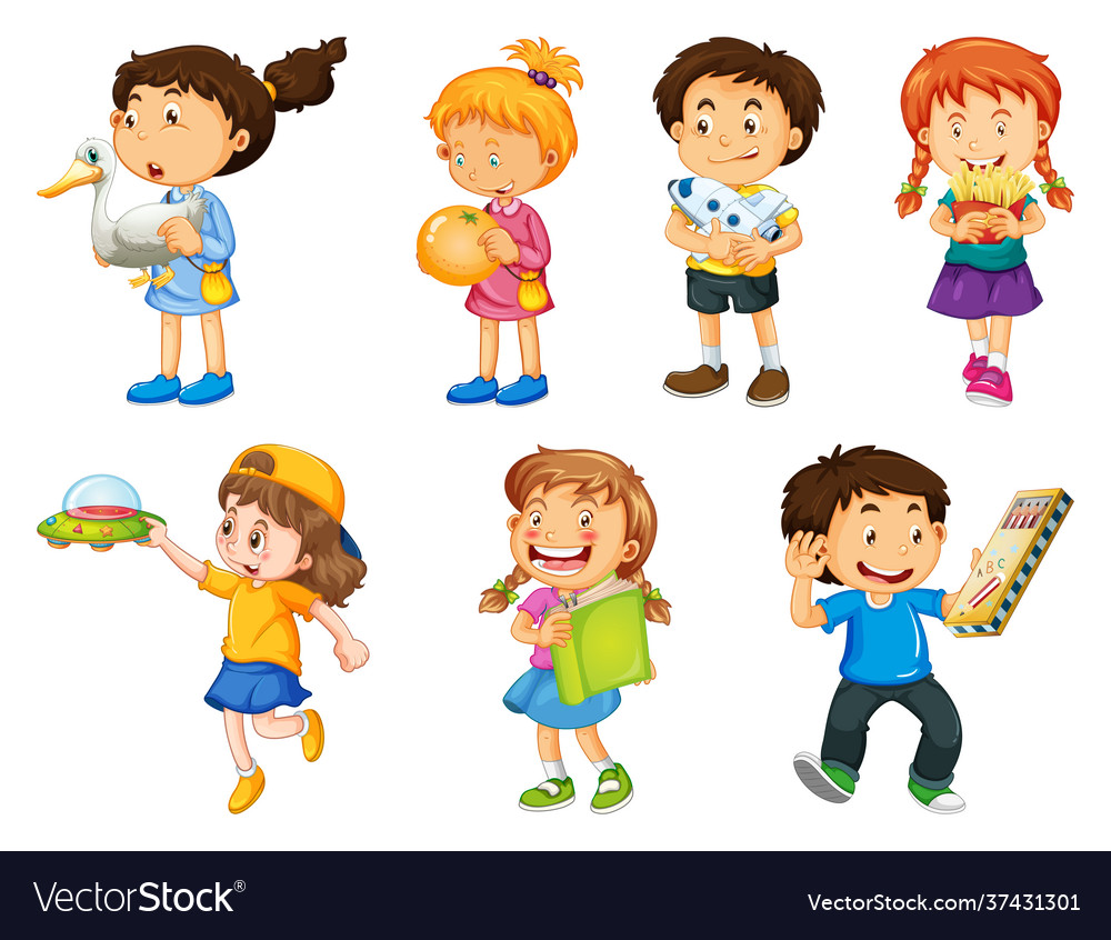 Set different kid playing with their toys Vector Image