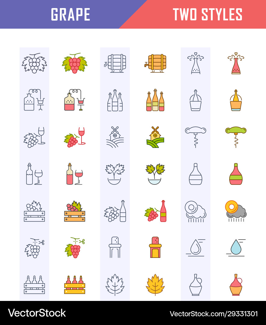 Set flat line icons grape Royalty Free Vector Image