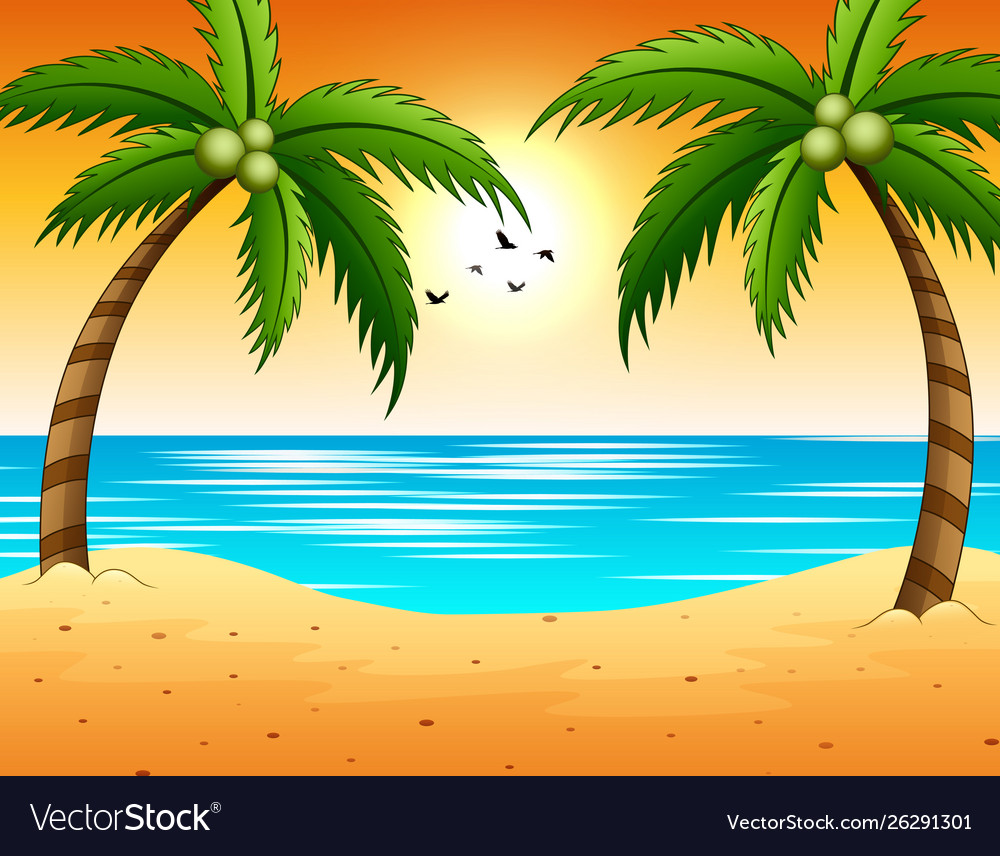 Sunset on sea overlooking beach Royalty Free Vector Image