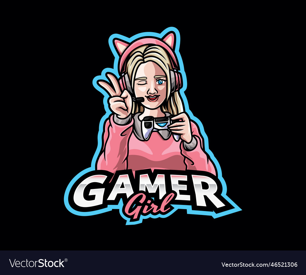 Premium Vector  Cute attractive gamer streamer girl esport logo template