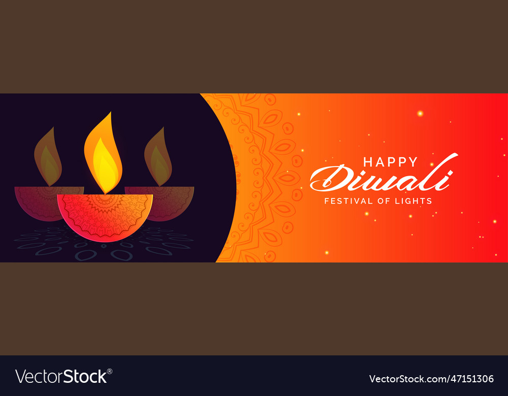 Happy diwali banner design with decorative diya Vector Image