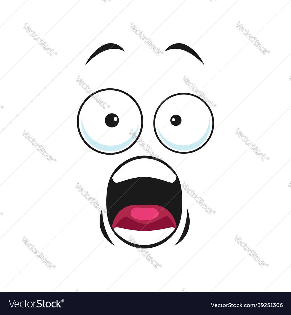 Cartoon face vector icon, surprised, frightened or worry emoji