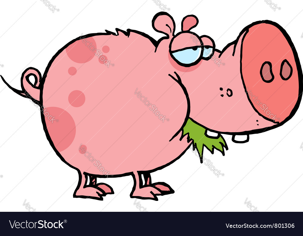 Spotted pink pig munching on grass Royalty Free Vector Image