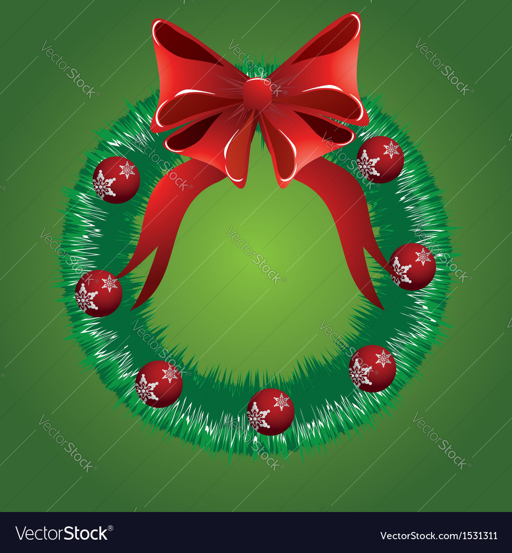 Christmas wreath with red bow Royalty Free Vector Image