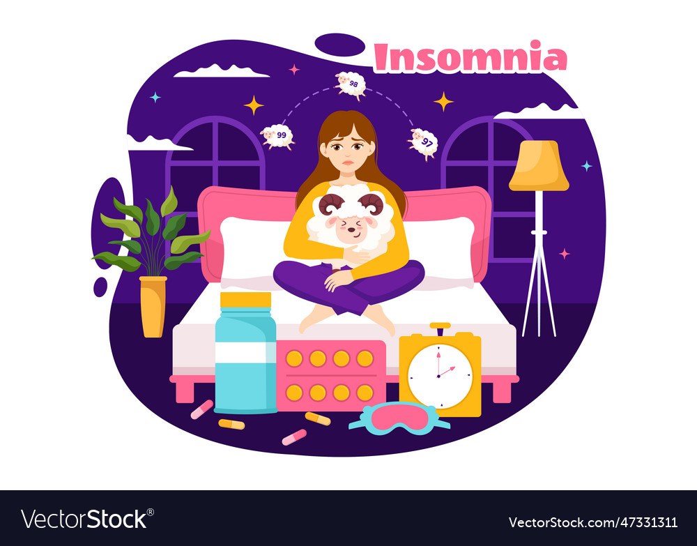 Insomnia with young people unable to sleep Vector Image