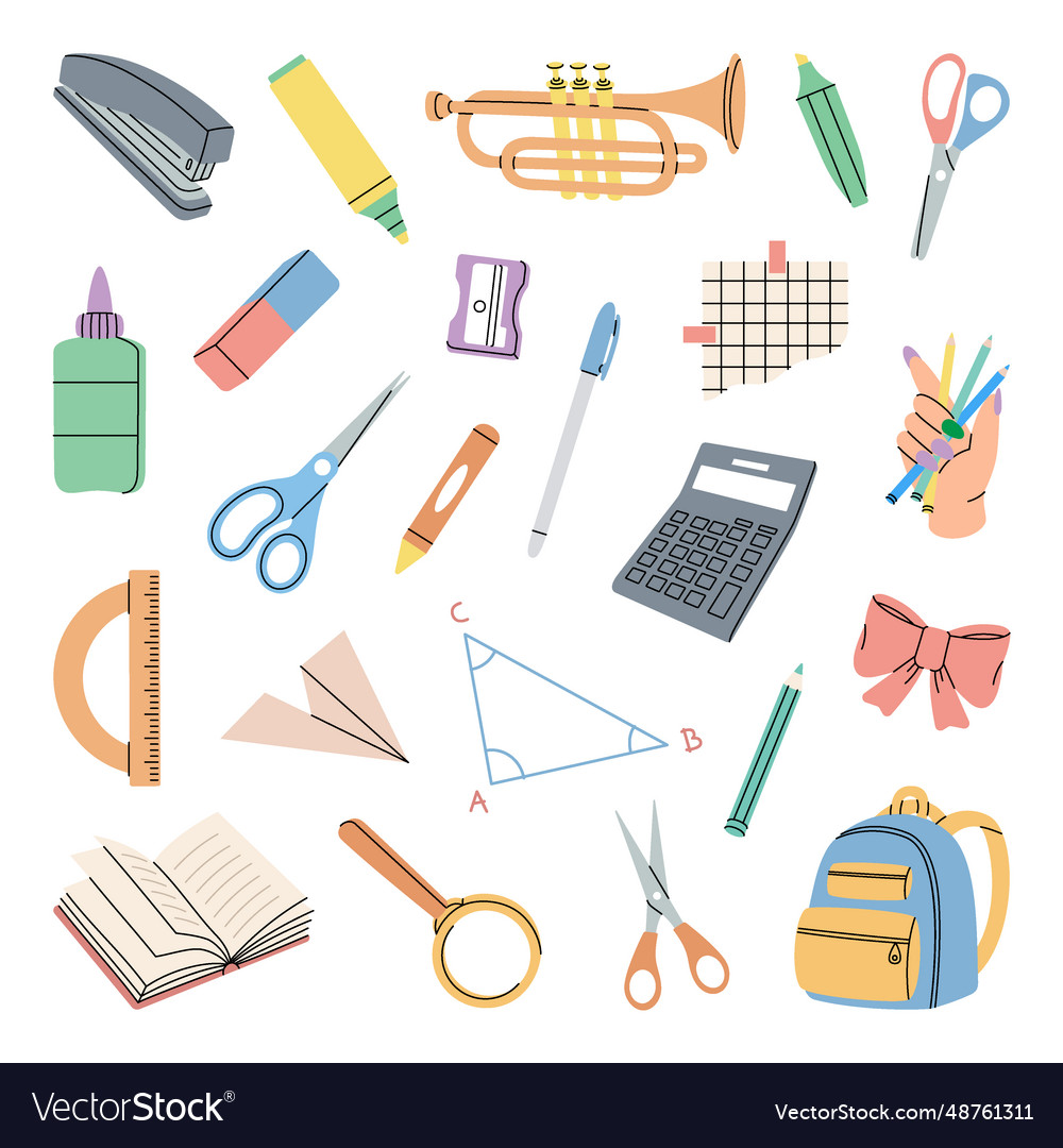 School supplies assortment office stapler Vector Image