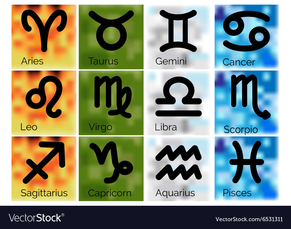 Set of astrological zodiac symbols on blurred Vector Image