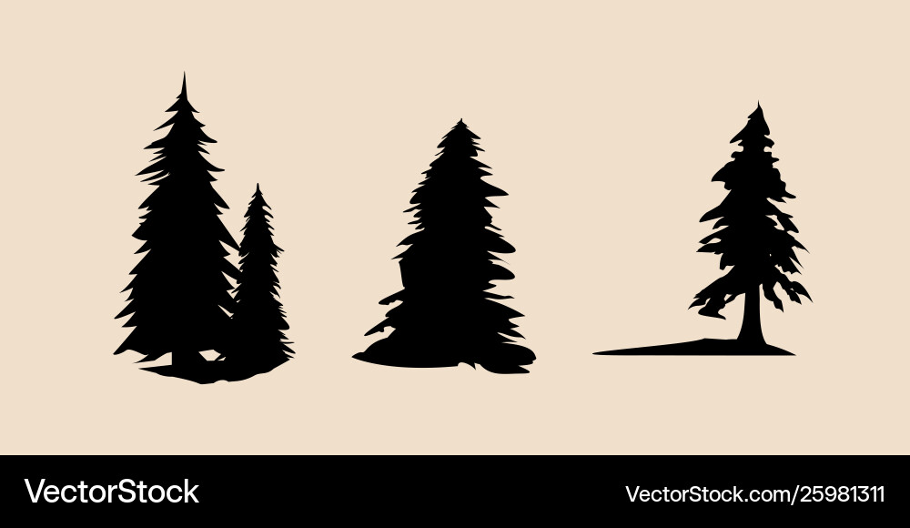 Silhouette different pine trees pine trees set Vector Image