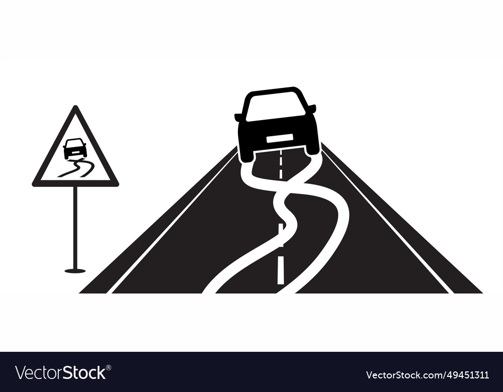 Slippery road car skidding uncontrollably across Vector Image