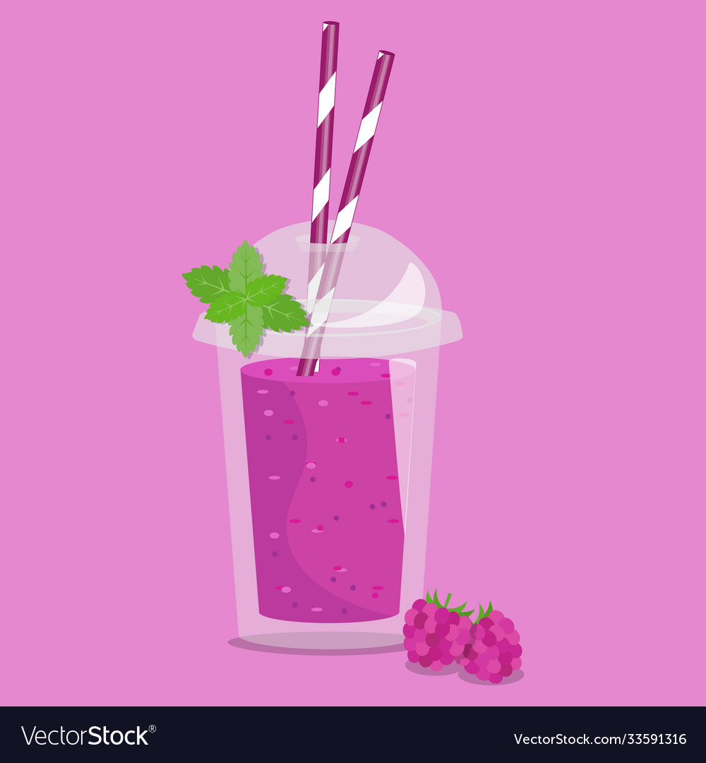 Cartoon smoothie in a transparent plastic glass Vector Image