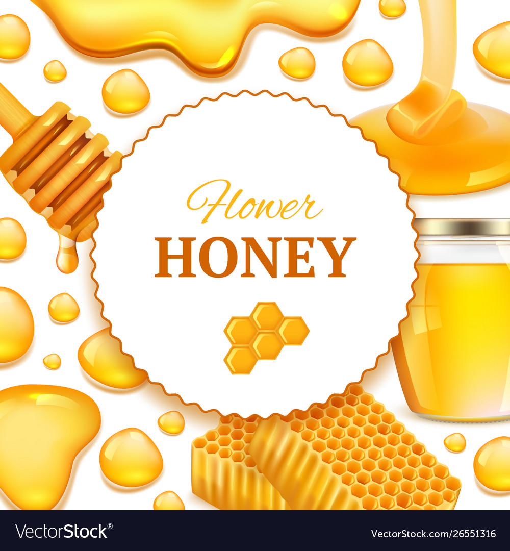 Honey background realistic frame with honeycomb Vector Image