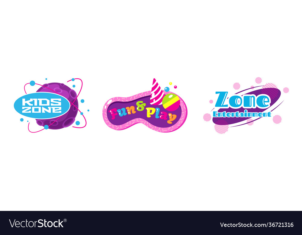 Kids zone entertainment set childish banner label