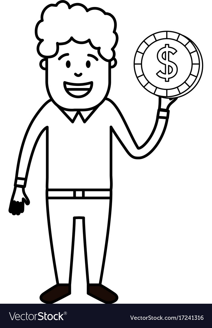 Line man with coin cash money in the hand Vector Image