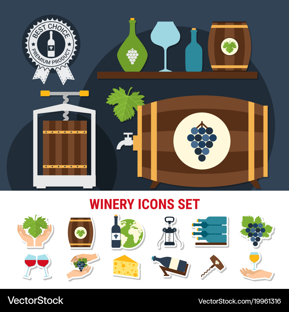 Wine flat icons set Royalty Free Vector Image - VectorStock