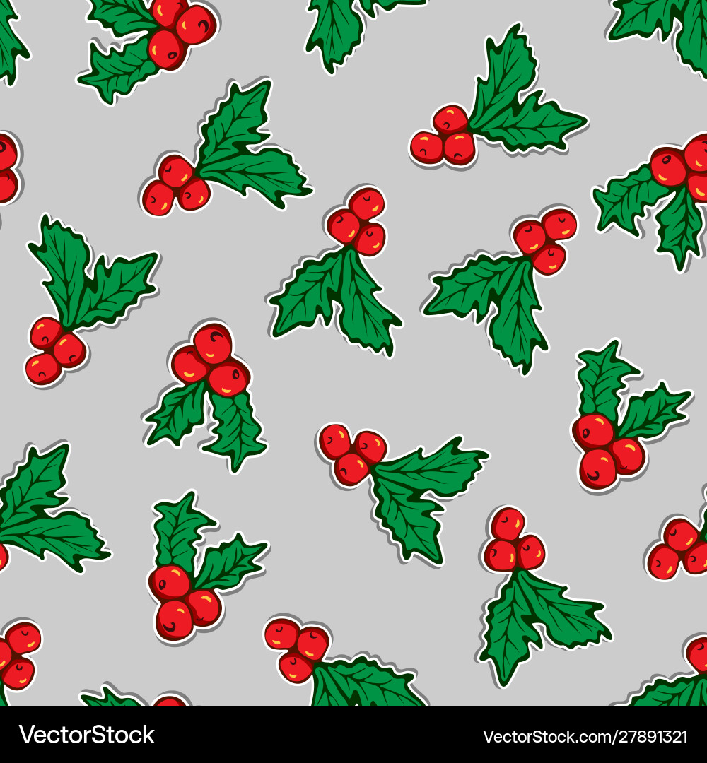 Seamless pattern holly leaves berries Royalty Free Vector